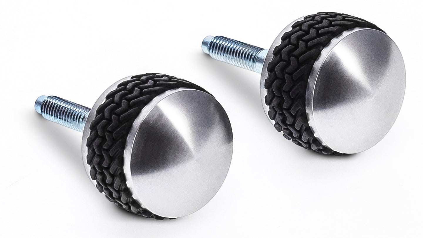 Billet Aluminum Windshield Retaining Knobs w/Tire Tread Grip, 66-77 Ford Bronco