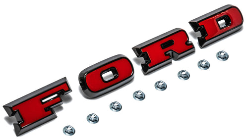 Ford Grill Letters - Black Chrome with Red Plastic Inserts