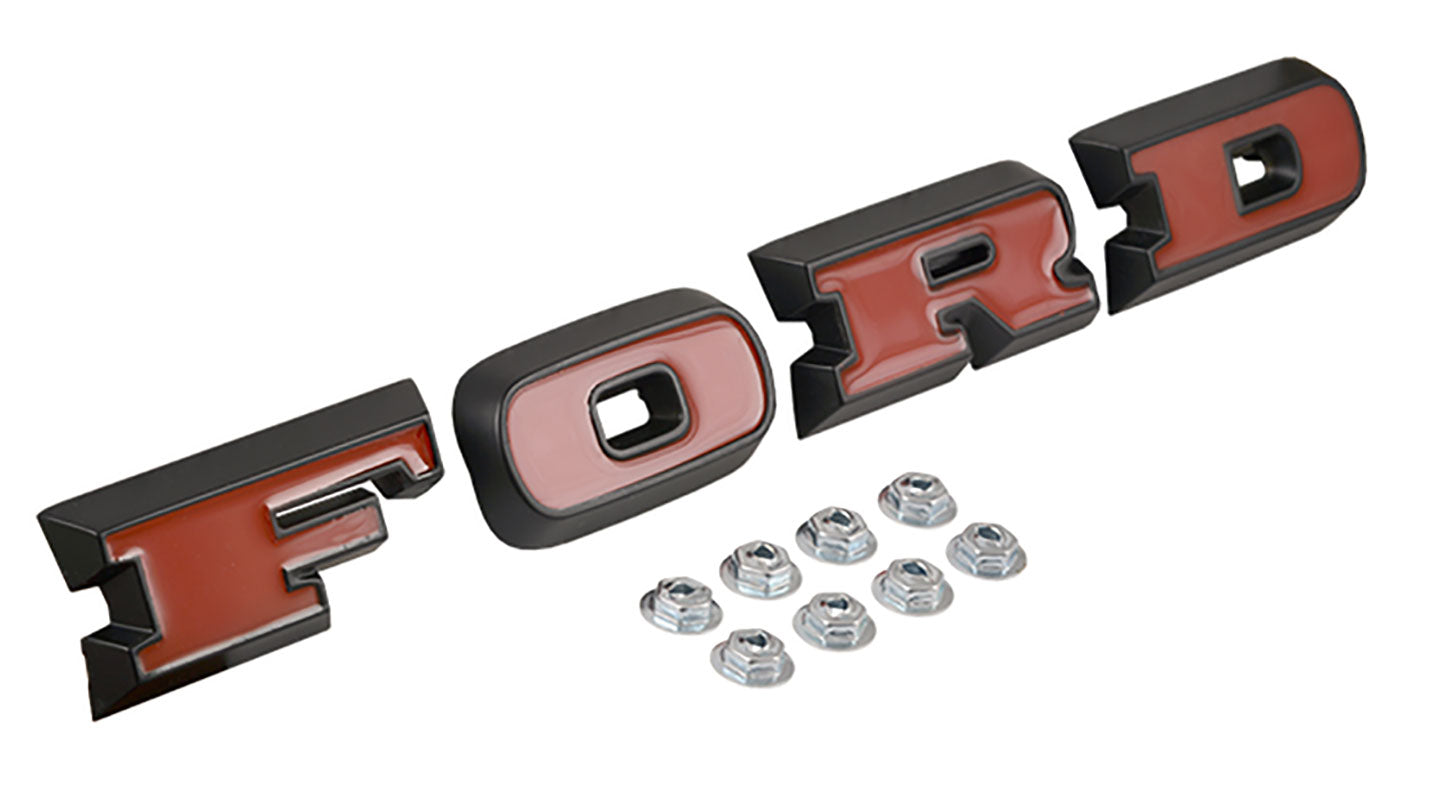 Ford Grill Letters - Black Satin with Red Plastic Inserts 