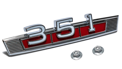 351 Engine Fender Script w/Red Background, 66-77 Ford Bronco