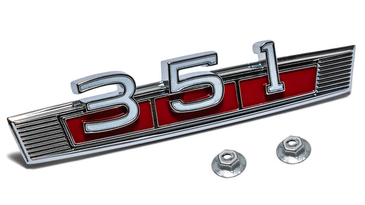 351 Engine Fender Script w/Red Background, 66-77 Ford Bronco