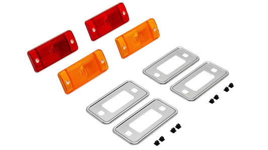 Marker Lens & Bezel Kit - 2 Amber Lens, 2 Red Lens & 4 Bezels, 70-77 Bronco