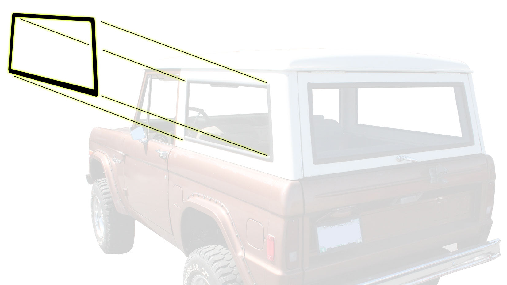 Hard Top Driver Side Quarter Window Seal, Plain, 66-77 Ford Bronco