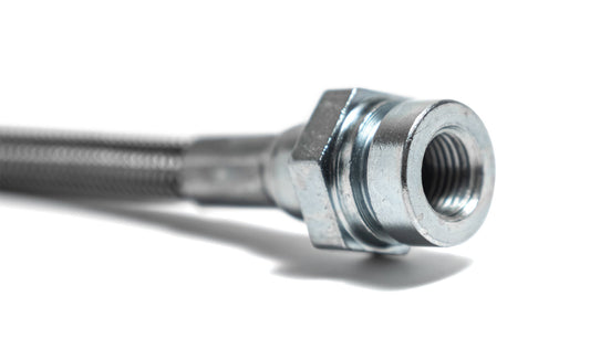 Front Outer Brake Hose - Braided Stainless, Drum, 66-75 Ford Bronco