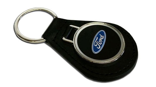 Leather Key Fob Keychain w/FORD Logo Emblem