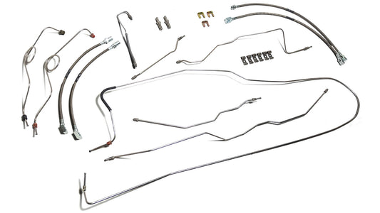 Brake Line Kit w/Hoses - Dana 44, Power Disc, Stainless, 76-77