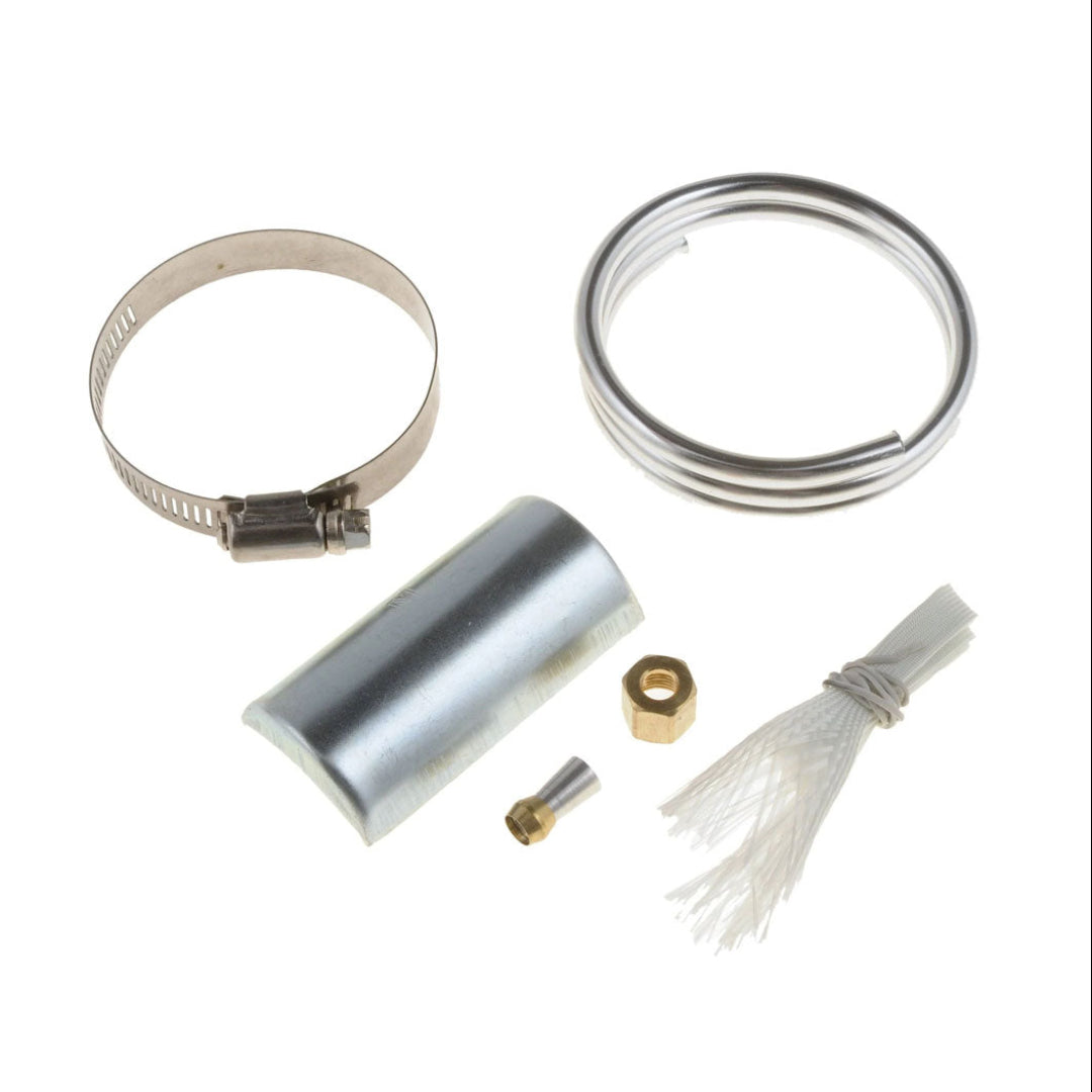 Steel choke heater tube kit with mounting bracket, side view