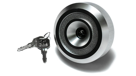 Locking Billet Aluminum Fuel Cap - Short or Long Reach, Silver