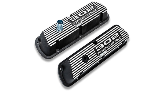 Aluminum Valve Covers - Black w/302 Engine Script