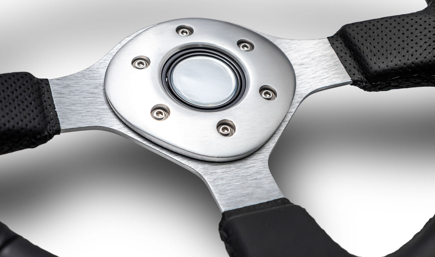 Silver Steering Wheel w/Black Leather Wrap