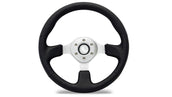 Silver Steering Wheel w/Black Leather Wrap, 66-77 Ford Bronco