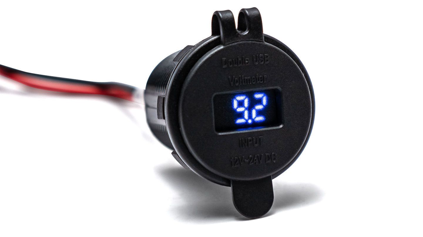 Blue Digital Voltmeter w/Dual USB Ports