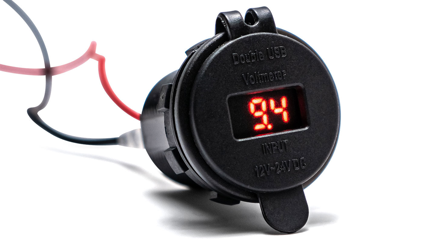 Red Digital Voltmeter w/Dual USB Ports