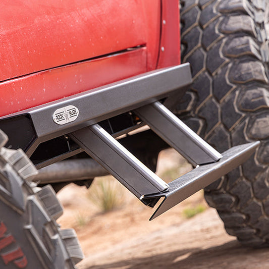 Black steel step sliders with textured grip surface, side view for Ford Bronco