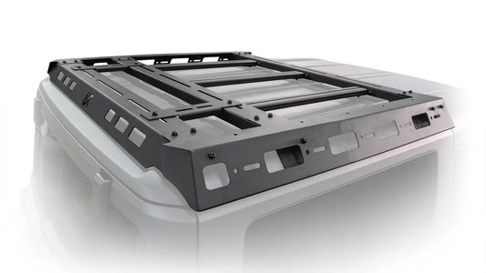 Black steel roof rack with two-door design for Ford Bronco, side view
