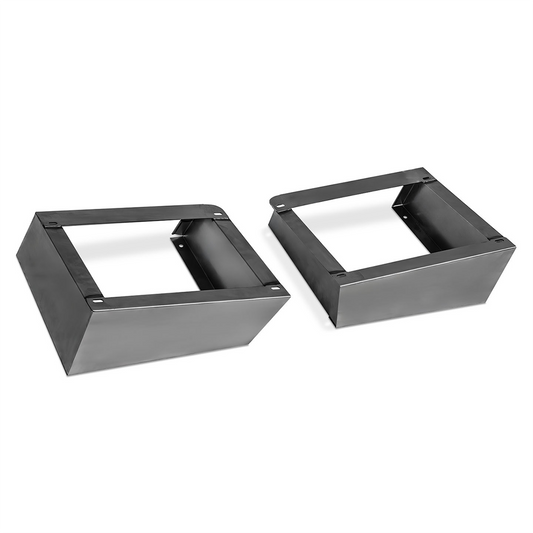 Black steel front seat brackets with mounting holes, side view