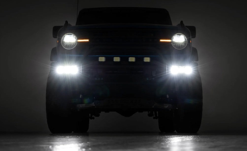 Triple LED Fog Light Kit - Black w/Amber DRL, 2021+ Ford Bronco