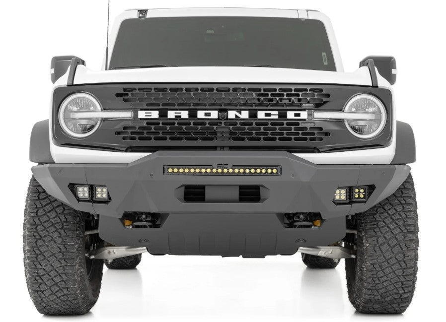 Front Modular Bumper w/20" Black LED Bar & Amber DRL Cubes, 2021+ Ford Bronco