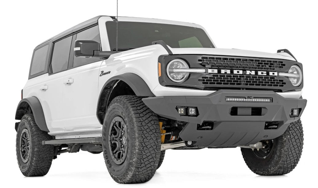 Front Modular Bumper w/20" Black LED Bar & Amber DRL Cubes, 2021+ Ford Bronco