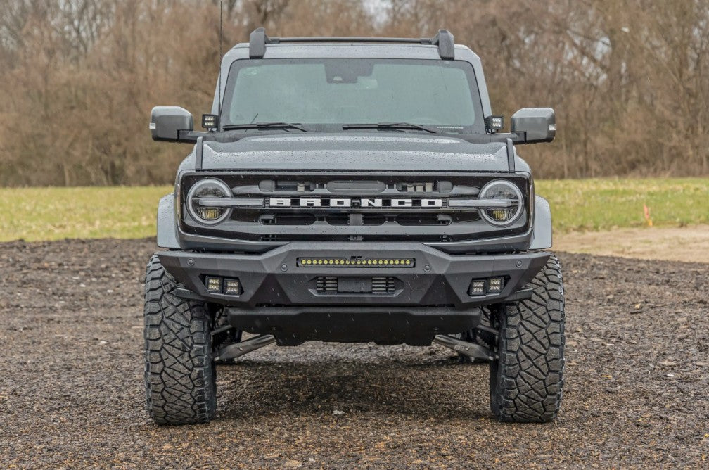 Front Modular Bumper w/20" Black LED Bar & Amber DRL Cubes, 2021+ Ford Bronco