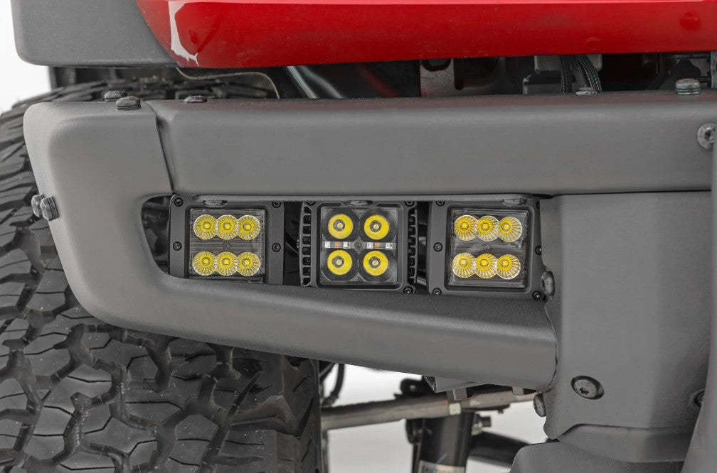 Triple LED Fog Light Kit - Black w/Amber DRL, 2021+ Ford Bronco