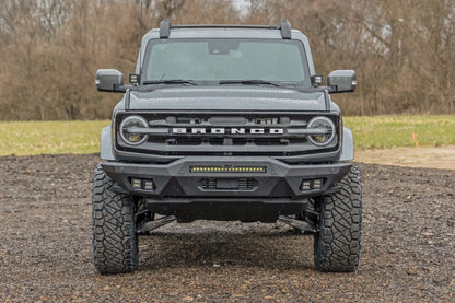 Front Modular Bumper w/20" Black LED Bar, Black Flood & SAE Fog Cubes, 2021+ Ford Bronco