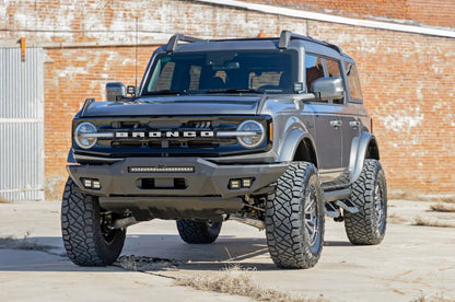 Front Modular Bumper w/20" Black LED Bar, Black Flood & SAE Fog Cubes, 2021+ Ford Bronco