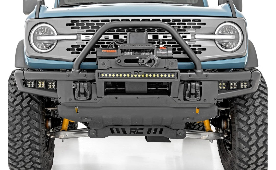 High Winch Mount w/20" Black Single Row LED Bar & 9500S Winch, 2021+ Ford Bronco