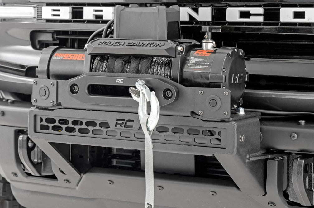 High Winch Mount w/20" Black Single Row LED Bar & 9500S Winch, 2021+ Ford Bronco