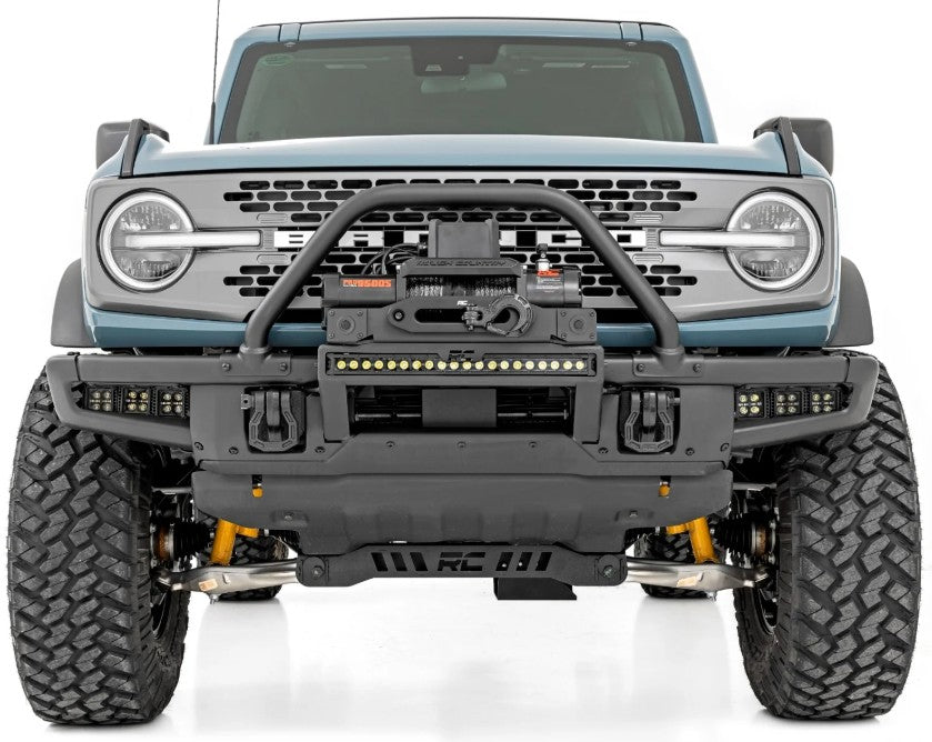 High Winch Mount w/20" Black Single Row LED Bar & 12000S Winch, 2021+ Ford Bronco