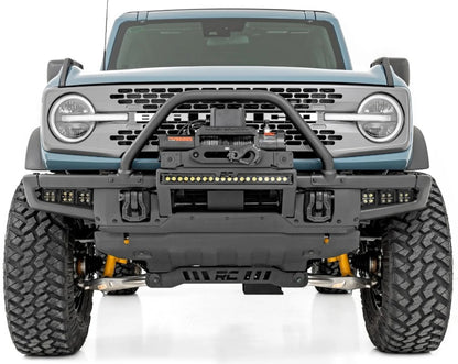 High Winch Mount w/20" Black Single Row LED Bar & 12000S Winch, 2021+ Ford Bronco