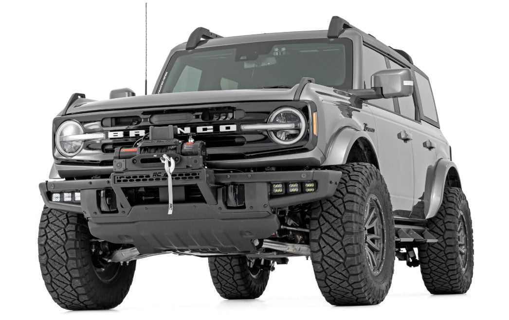 High Winch Mount w/20" Black Single Row LED Bar & 12000S Winch, 2021+ Ford Bronco