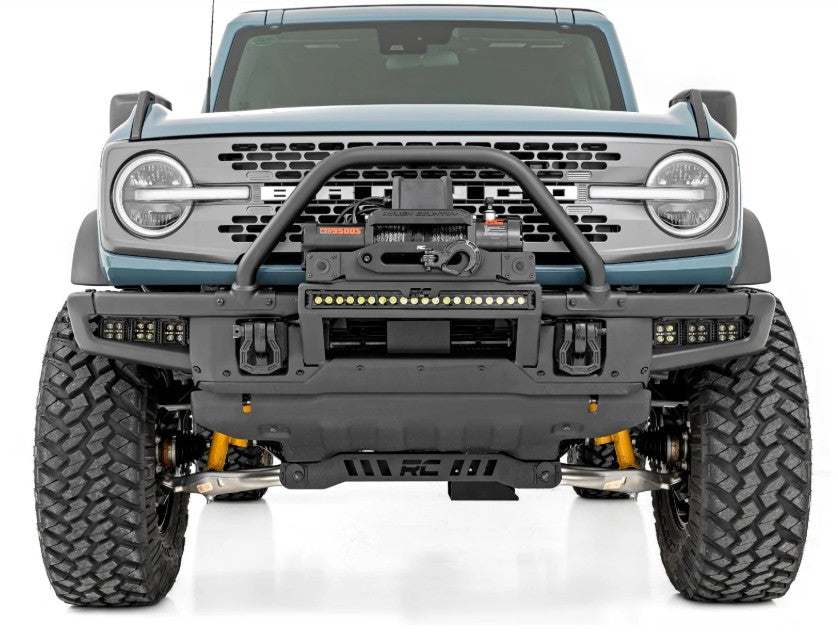 High Winch Mount w/20" Black Single Row LED Bar, DRL & 12000S Winch, 2021+ Ford Bronco