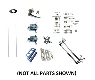 Bronco liftgate rebuild kit with hardware components, front view
