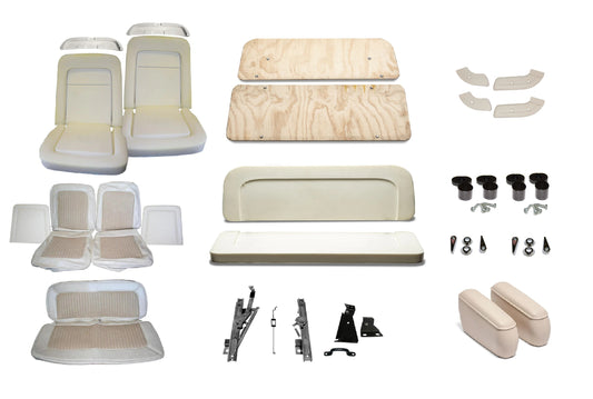 Bronco seat rebuild kit with upholstery, foam, and hardware, front view