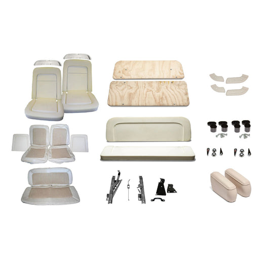 Bronco seat rebuild kit with upholstery, foam, and hardware, front view