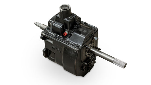 Rebuilt NP435 4-speed manual transmission with cast iron case, side view