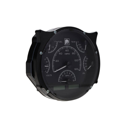 Black alloy speedometer with white backlight for Ford Bronco, front view