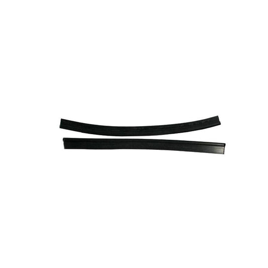 Black rubber side seals for vehicle tailgate, textured surface with mounting holes, close-up detail 