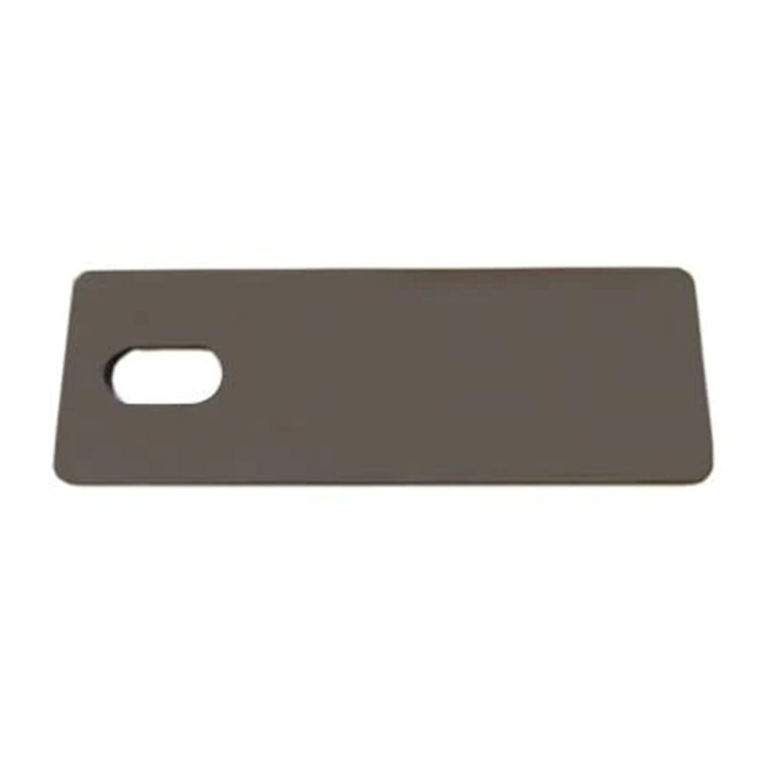 Bronze metal fuel filler neck bracket with mounting holes, side view