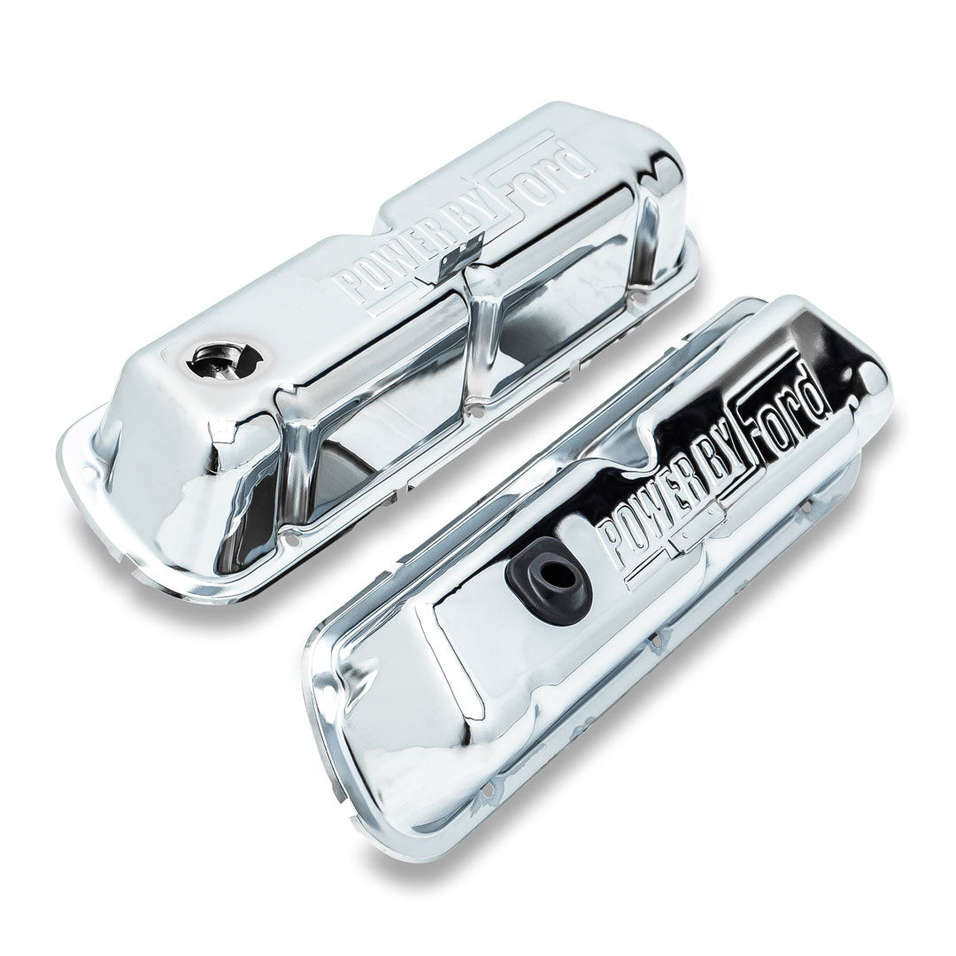 "Power by Ford" OE Style Valve Covers, V8, Chrome, pair