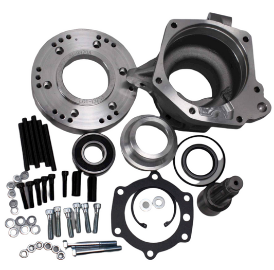 Bronze transfer case adapter with bolt holes, side view