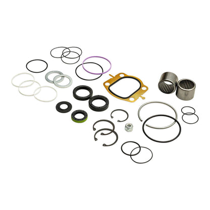 Steering box rebuild kit with sector shaft bearings and seals, top view