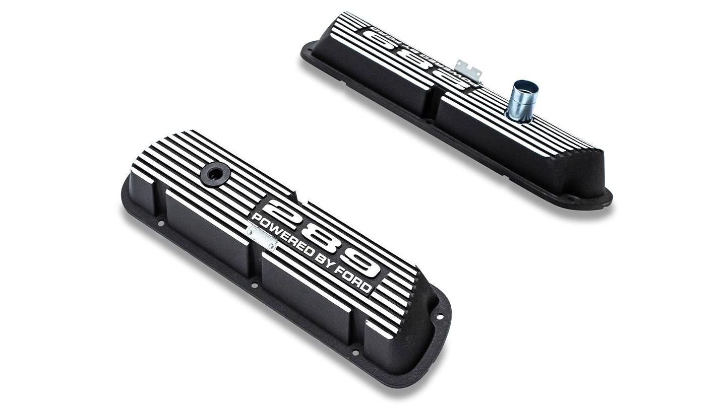 Aluminum Valve Covers, Black w/289 Engine Script, 1966-77 Ford Bronco