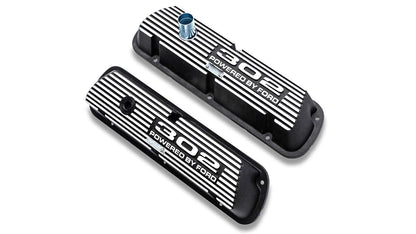 Black 302 Script Aluminum Valve Covers, 1966-77 Ford Bronco