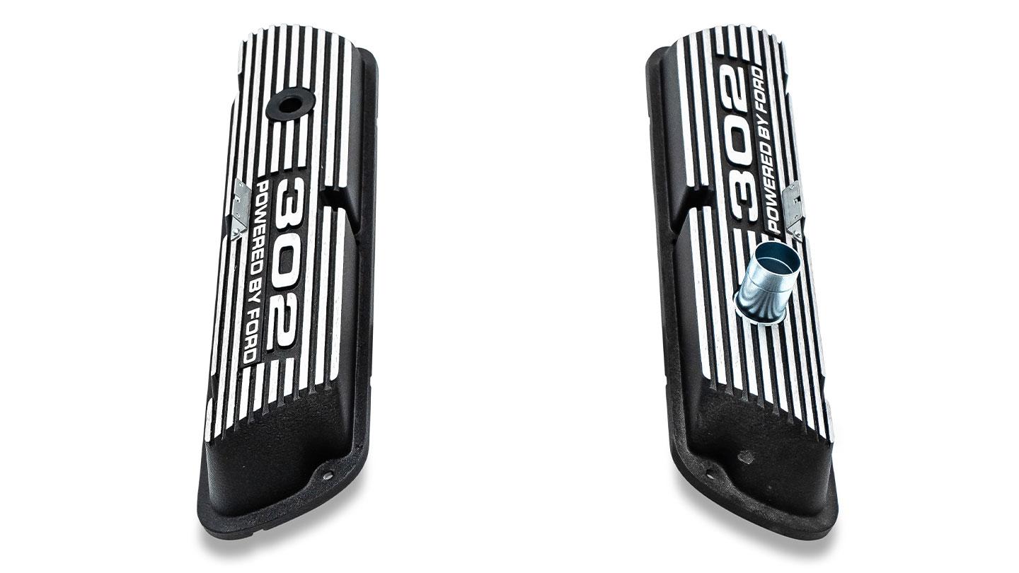 Black 302 Script Aluminum Valve Covers, 1966-77 Ford Bronco
