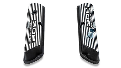 Black 302 Script Aluminum Valve Covers, 1966-77 Ford Bronco