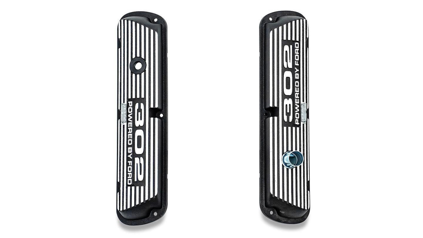 Black 302 Script Aluminum Valve Covers, 1966-77 Ford Bronco