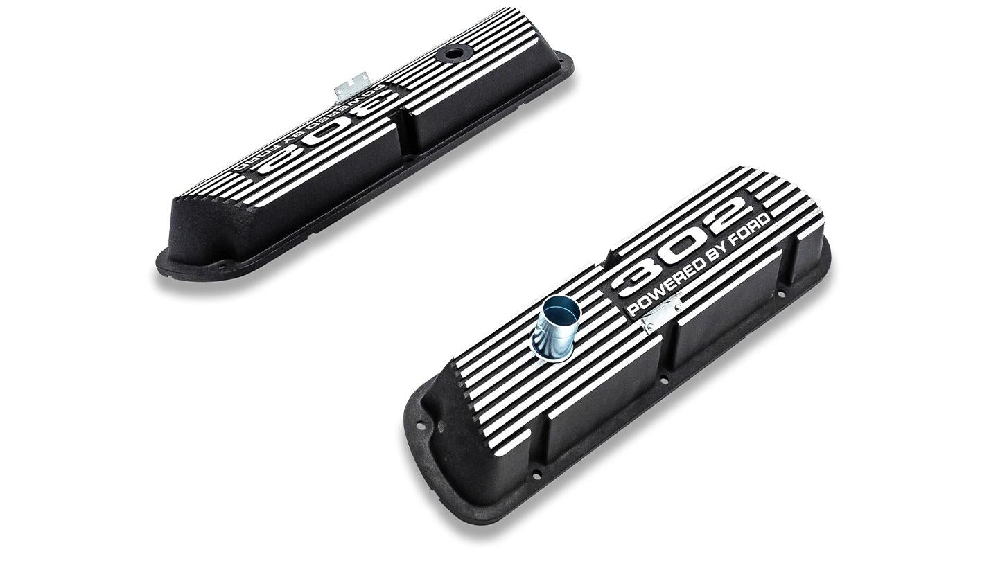 Black 302 Script Aluminum Valve Covers, 1966-77 Ford Bronco