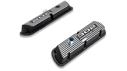 Black 302 Script Aluminum Valve Covers, 1966-77 Ford Bronco